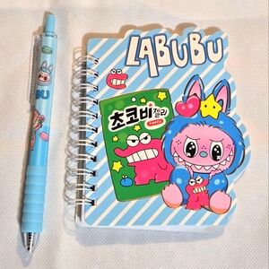 🍒🍒 Labubu Blue and Pink Spiral Notebook & Pen With Grip